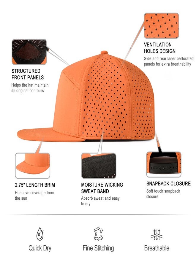 FEINION Men Flat Brim Baseball Cap Adjustable Performance Snapback Hat Laser Perforated Cap (Orange) - Image 3
