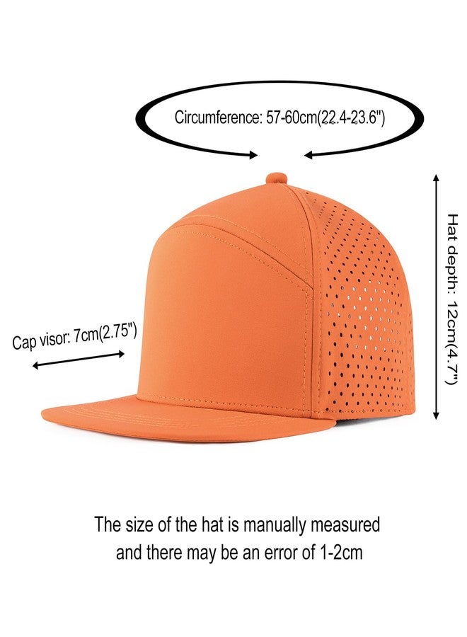 FEINION Men Flat Brim Baseball Cap Adjustable Performance Snapback Hat Laser Perforated Cap (Orange) - Image 4