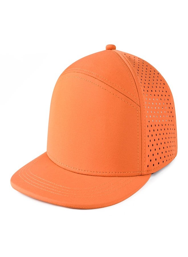 FEINION Men Flat Brim Baseball Cap Adjustable Performance Snapback Hat Laser Perforated Cap (Orange) - Image 2