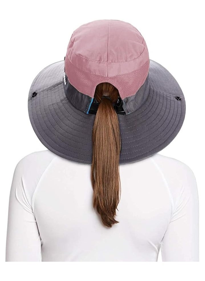 Goolsky Ponytail Sun Bucket Hats for Women UV Protection Foldable Mesh Wide Brim Hiking Beach Fishing Summer Safari  - Image 3