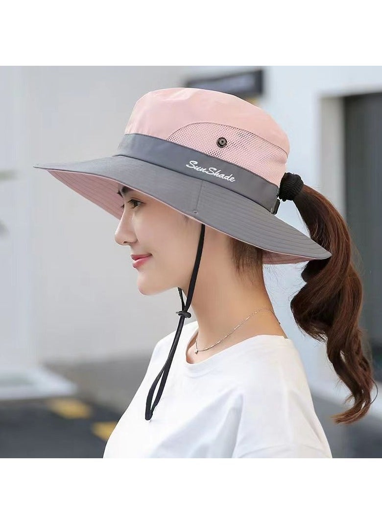 Goolsky Ponytail Sun Bucket Hats for Women UV Protection Foldable Mesh Wide Brim Hiking Beach Fishing Summer Safari  - Image 2