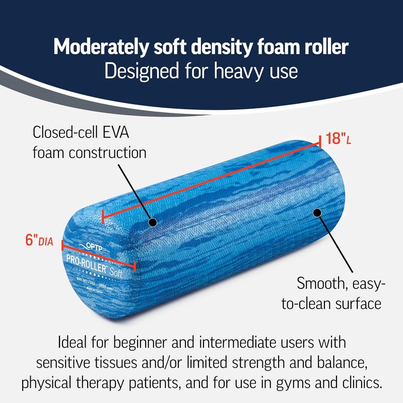 OPTP PRO-Roller Soft Density Foam Roller – Low Density Soft Foam Roller for Physical Therapy, Pilates, Yoga Foam Roll Exercises, and Muscle Recovery - Blue 18" x 6" - Image 3