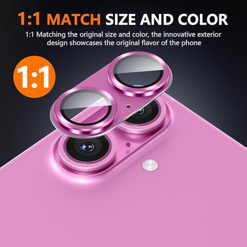 KEKOZE Camera Lens Protector Compatible With iPhone 16 and iPhone 16 Plus � Full Coverage 9H Tempered Glass with Metal Plate, HD Clear, Joint Camera Ring Protector - Pink - Image 4