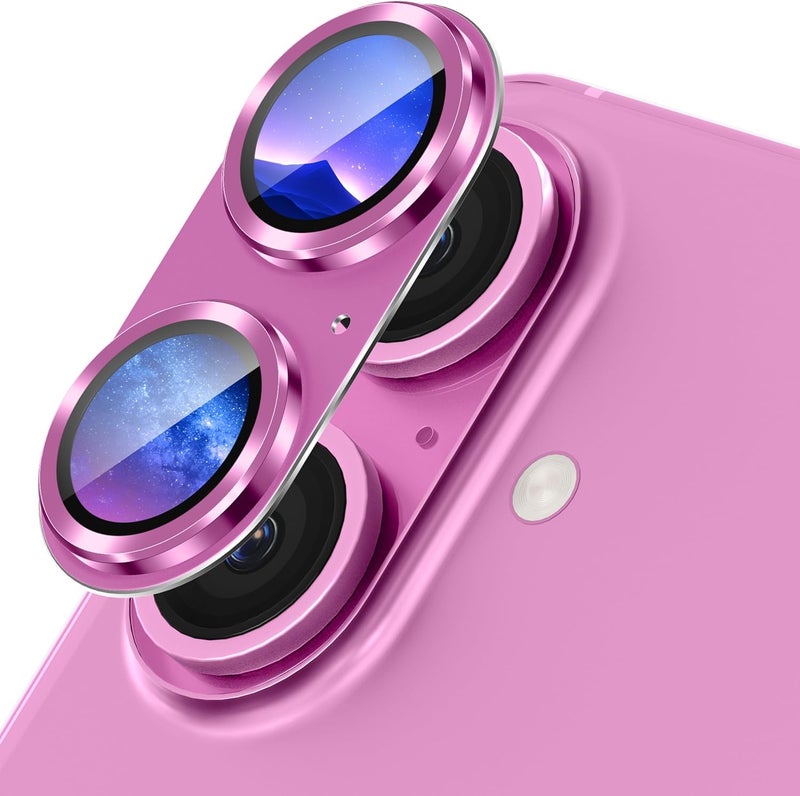 KEKOZE Camera Lens Protector Compatible With iPhone 16 and iPhone 16 Plus � Full Coverage 9H Tempered Glass with Metal Plate, HD Clear, Joint Camera Ring Protector - Pink - Image 1