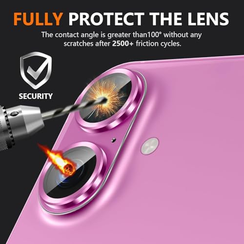 KEKOZE Camera Lens Protector Compatible With iPhone 16 and iPhone 16 Plus � Full Coverage 9H Tempered Glass with Metal Plate, HD Clear, Joint Camera Ring Protector - Pink - Image 5