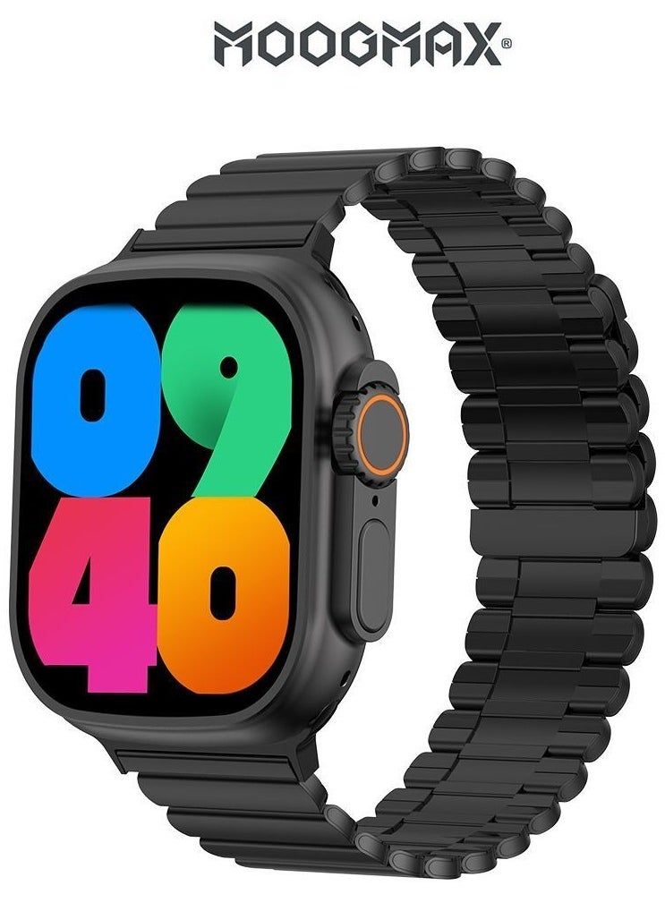 MOOGMAX - MoogMax (2nd Gen) ultra watch. IPX6 Water-resistant watch ultra. Smart touch watch with gesture-based call answering & answering from the watch using the built-in mic. smart watch ultra with a watch mobile app. Smart sports watch with all fitness measurements. smartwatch with wireless charging. Black - Image 1