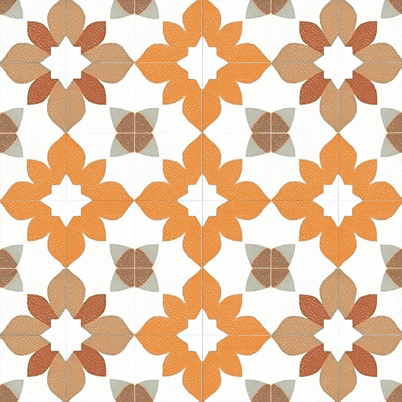 HOMETITUTE 10PCS Peel and Stick PVC Floor Tile Stickers, Retro Orange Floral Pattern Vinyl Flooring Decals for Bathroom Kitchen Laundry Room Decor, 12x12 Inch Waterproof Self-Adhesive Tiles - Image 1