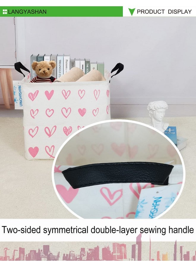 LANGYASHAN Square Storage Baskets Waterproof Canvas Children Laundry Nursery Hamper for Shelves Gift Baskets Toy Organizer Room Decor (Square Pink Heart) - Image 3