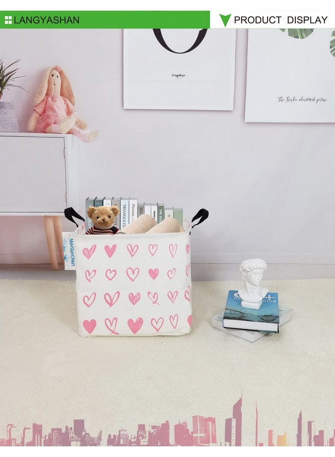 LANGYASHAN Square Storage Baskets Waterproof Canvas Children Laundry Nursery Hamper for Shelves Gift Baskets Toy Organizer Room Decor (Square Pink Heart) - Image 4