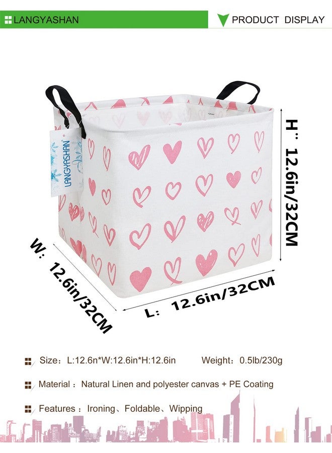 LANGYASHAN Square Storage Baskets Waterproof Canvas Children Laundry Nursery Hamper for Shelves Gift Baskets Toy Organizer Room Decor (Square Pink Heart) - Image 2