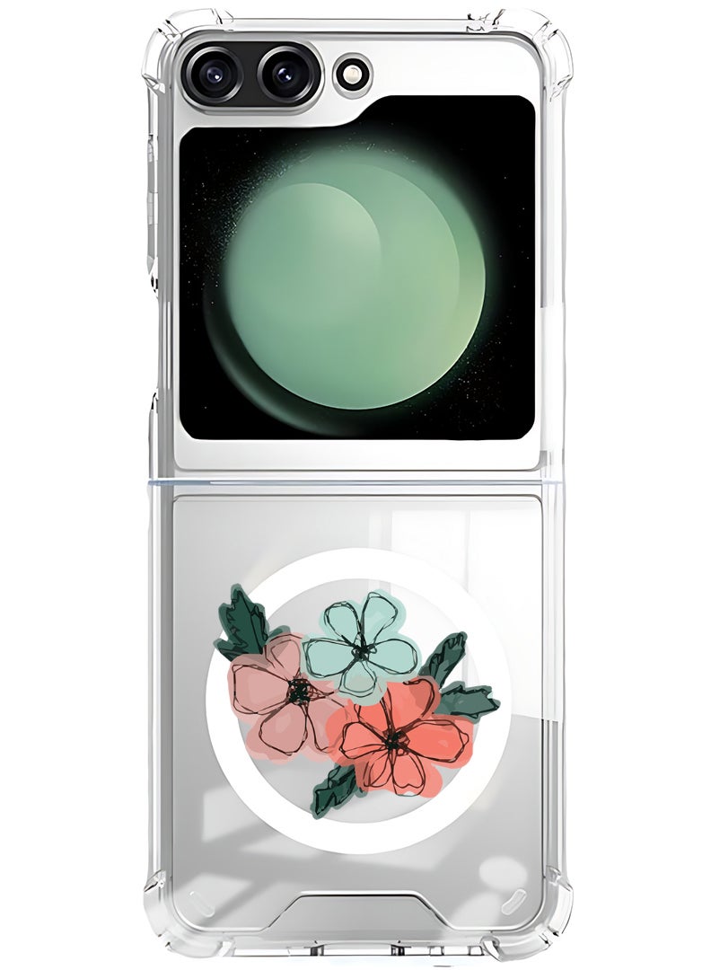 Theodor Magnetic Case for Samsung Galaxy Z Flip 5 Compatible with MagSafe Wireless Charging, Shockproof Phone Bumper Cover Flowers - Image 1