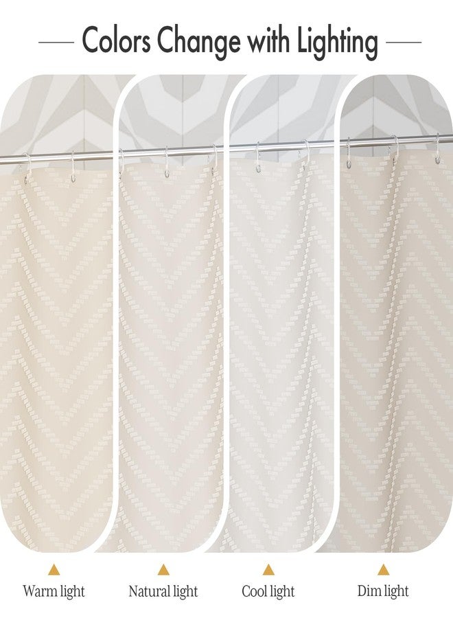AmazerBath Boho Farmhouse Shower Curtain with Tassels, Beige Shower Curtain Set Fabric, Soft Cloth Chevron Rustic Shower Curtain with Hooks, Hotel Quality, 72x72 Inches - Image 5