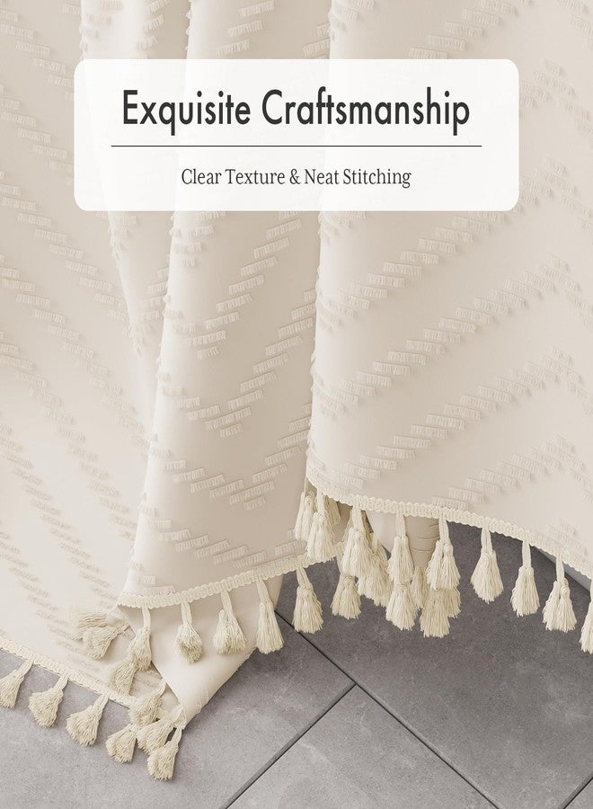 AmazerBath Boho Farmhouse Shower Curtain with Tassels, Beige Shower Curtain Set Fabric, Soft Cloth Chevron Rustic Shower Curtain with Hooks, Hotel Quality, 72x72 Inches - Image 3