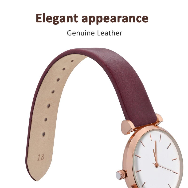 WOCCI 14mm Lug Width, Elegant Watch Band, Genuine Leather Replacement Strap with Rose Gold Buckle (Dark Plum) - Image 3