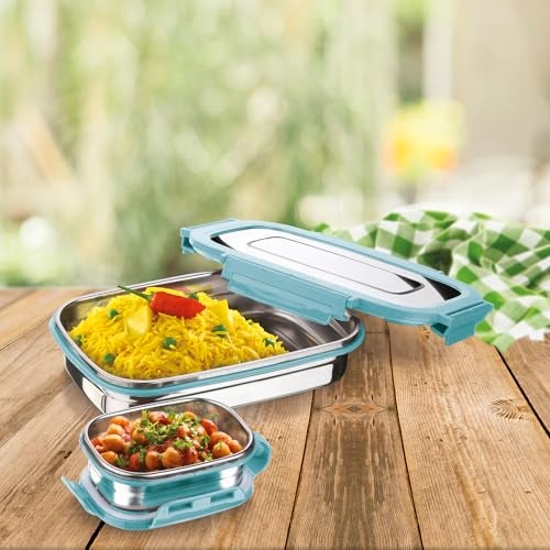 Joyo Stainless Steel Daily (Big) Tiffin Lunch Box Container 4 Side Clip Lock Lid for Office & School Use/Food Grade/Air Tight - Aqua Green,940 ml - Image 2