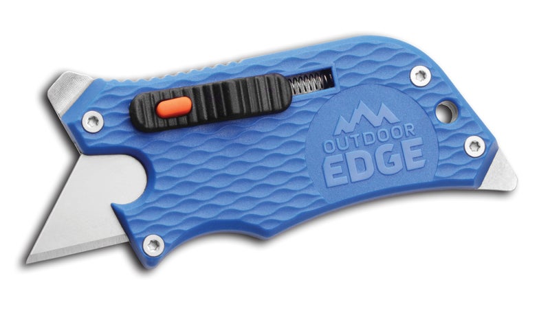 Outdoor Edge أداة متعددة الاستخدامات Outdoor Edge SlideWinder - سكين مع شفرة حلاقة قابلة للاستبدال، مفكات، أداة فتح الزجاجات، قضيب سحب ومشبك جيب مع شفرة قابلة للسحب تلقائيًا (أزرق) - Image 1