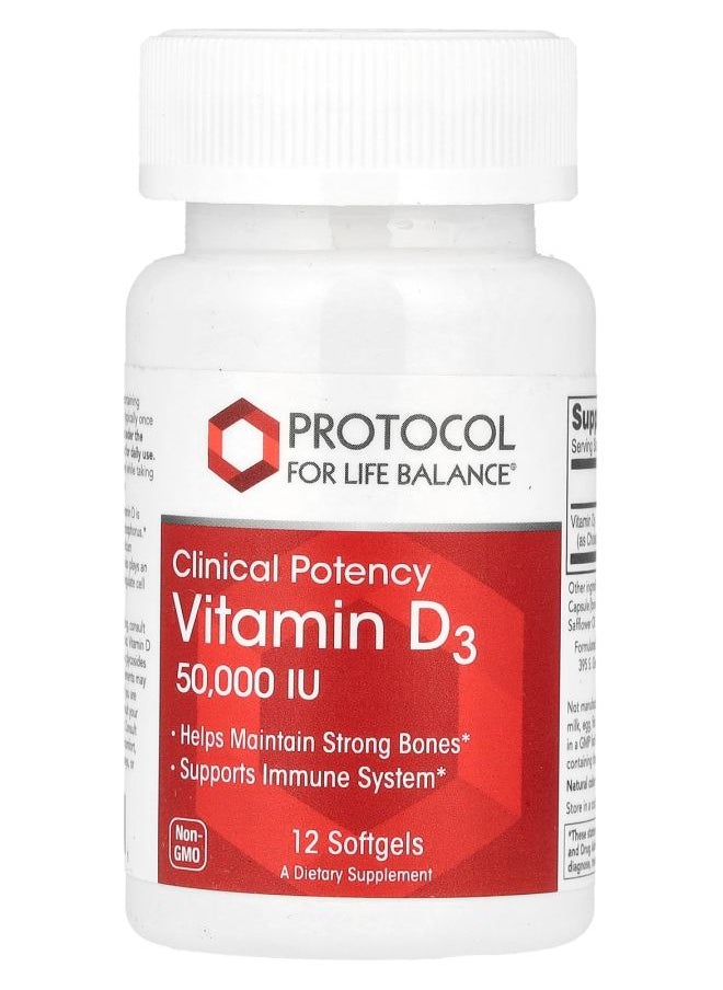 Protocol For Life Balance Vitamin D3 Clinical Potency 50000 IU 12 Softgels 