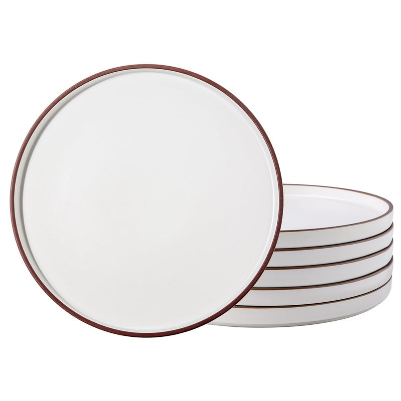 LERATIO Ceramic Plates80 Inch Flat Salad Plates Set of 6High Edge Modern plates for KitchenMicrowave  Dishwasher  Oven Safe Scratch Resistant Dishes SetMatte White with Rim