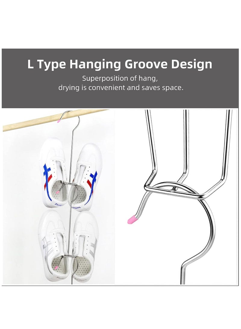 SYOSI حامل حذاء من الفولاذ المقاوم للصدأ رف تجفيف 3 عبوات تصميم خطاف مزدوج لتجفيف الأحذية الجلدية متعددة الوظائف منظم تخزين مضاد للصدأ للخزانة - Image 5