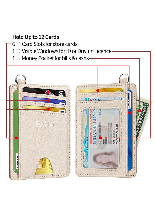 EcoVision Slim Minimalist Front Pocket Wallet, RFID Blocking Credit Card Holder Wallet with Detachable D-Shackle for Men Women, Litchi Beige, S - Image 5
