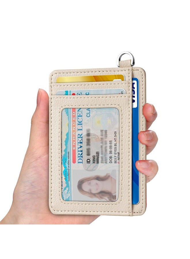 EcoVision Slim Minimalist Front Pocket Wallet, RFID Blocking Credit Card Holder Wallet with Detachable D-Shackle for Men Women, Litchi Beige, S - Image 2