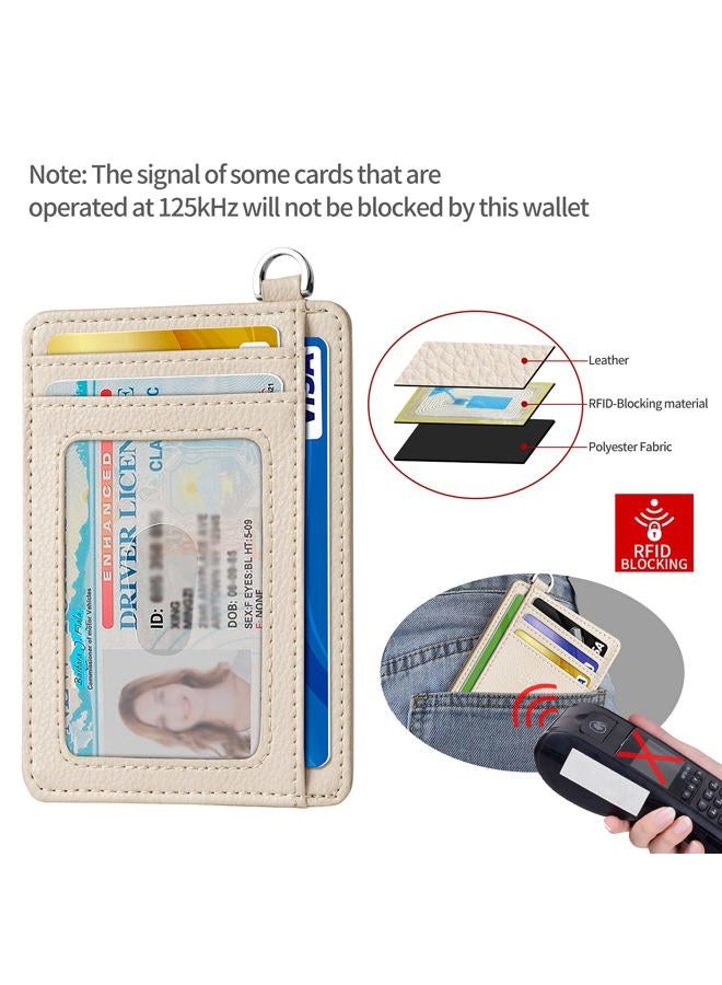 EcoVision Slim Minimalist Front Pocket Wallet, RFID Blocking Credit Card Holder Wallet with Detachable D-Shackle for Men Women, Litchi Beige, S - Image 4