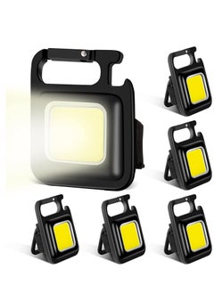 6 Pack COB Small Flashlights Bright Rechargeable Keychain Mini Flashlight 500 Lumens Pocket Flashlight with Folding Bracket Bottle Opener and Magnet Base 4 Light Modes Magnetic Work Light for Walking