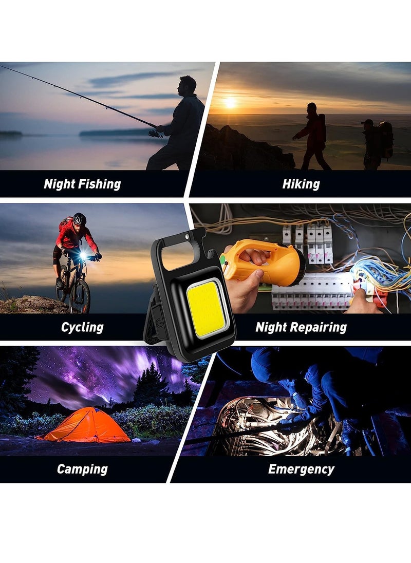 ELTRAZONE - 6 Pack COB Small Flashlights Bright Rechargeable Keychain Mini Flashlight 500 Lumens Pocket Flashlight with Folding Bracket Bottle Opener and Magnet Base 4 Light Modes Magnetic Work Light for Walking - Image 1