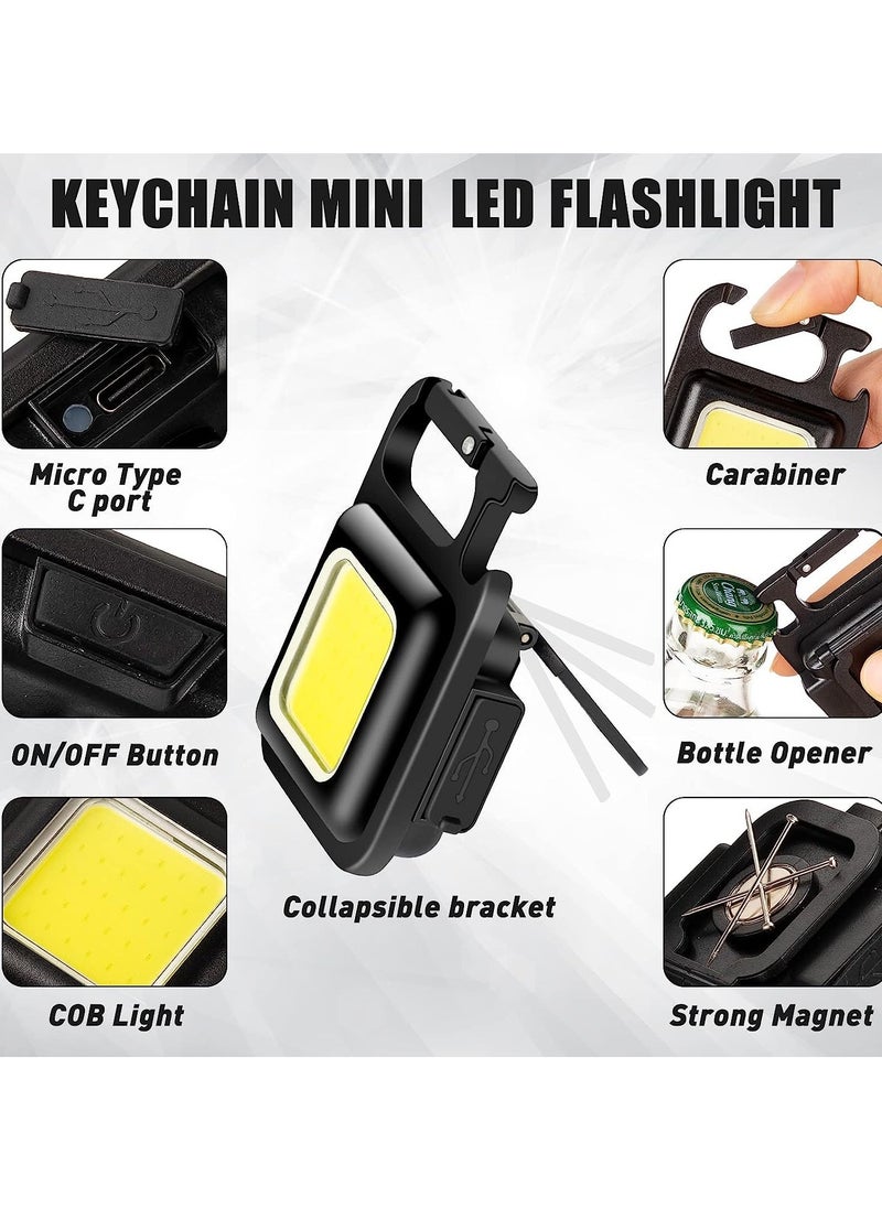 ELTRAZONE - 6 Pack COB Small Flashlights Bright Rechargeable Keychain Mini Flashlight 500 Lumens Pocket Flashlight with Folding Bracket Bottle Opener and Magnet Base 4 Light Modes Magnetic Work Light for Walking - Image 1
