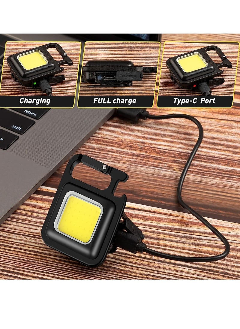 ELTRAZONE - 6 Pack COB Small Flashlights Bright Rechargeable Keychain Mini Flashlight 500 Lumens Pocket Flashlight with Folding Bracket Bottle Opener and Magnet Base 4 Light Modes Magnetic Work Light for Walking - Image 1