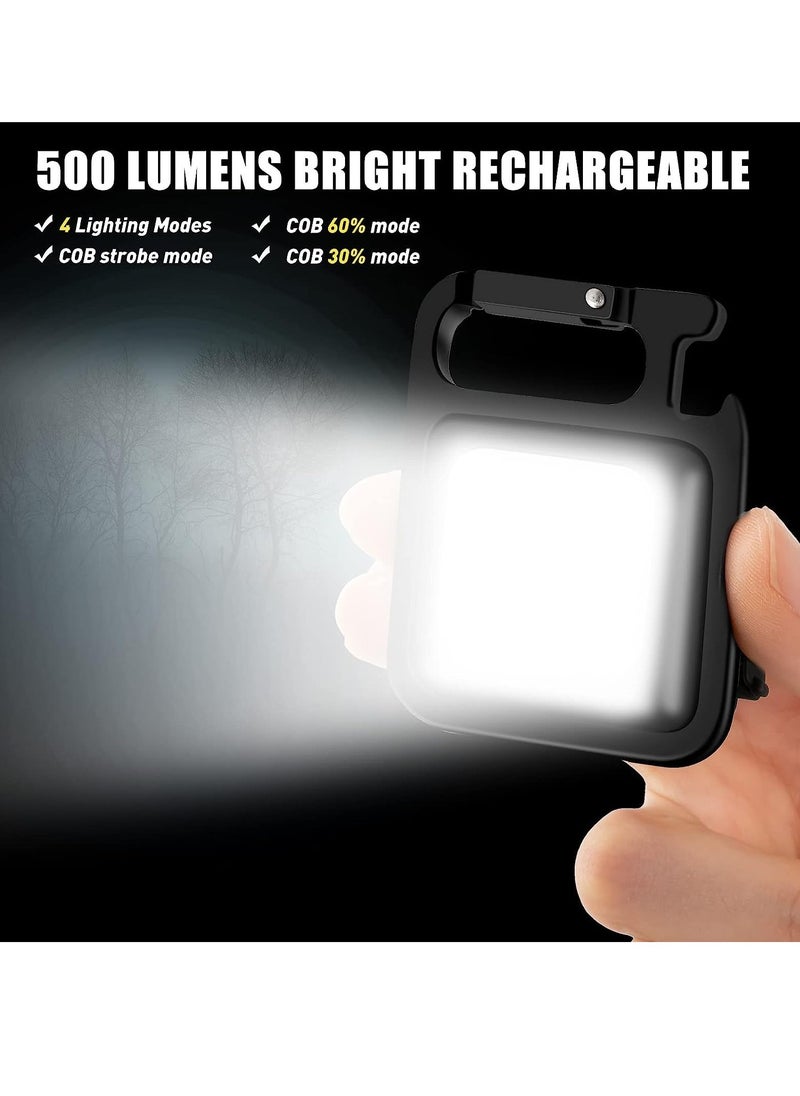 ELTRAZONE - 6 Pack COB Small Flashlights Bright Rechargeable Keychain Mini Flashlight 500 Lumens Pocket Flashlight with Folding Bracket Bottle Opener and Magnet Base 4 Light Modes Magnetic Work Light for Walking - Image 1