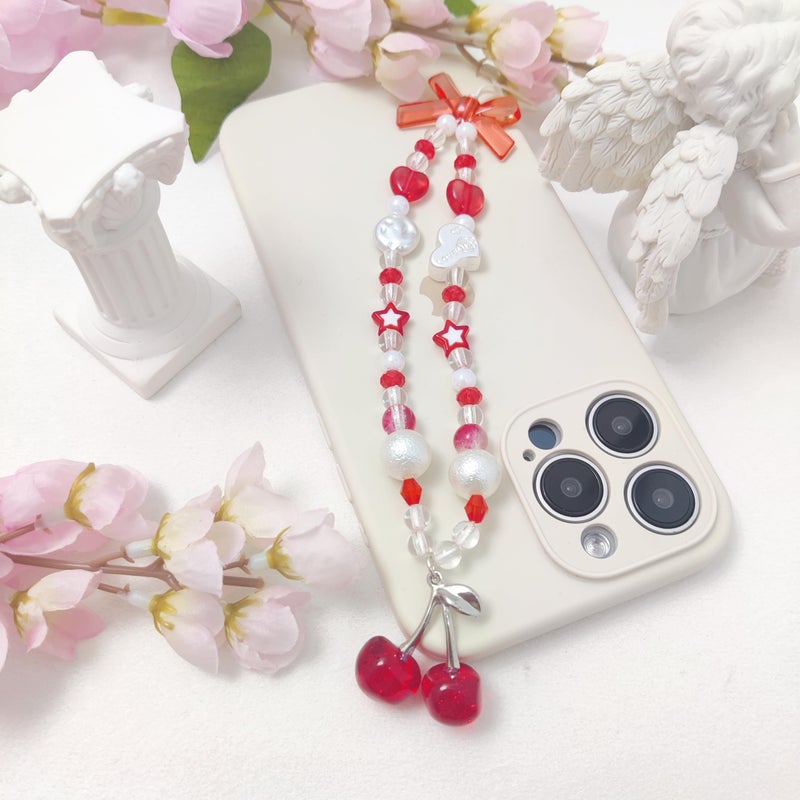 cioatu Phone Charms Cute Cherry Butterfly Cell Phone Lanyard Strap Wrist Strap for Bag Airpods Camera Pendants Decor (Glitter Cherries) - Image 3