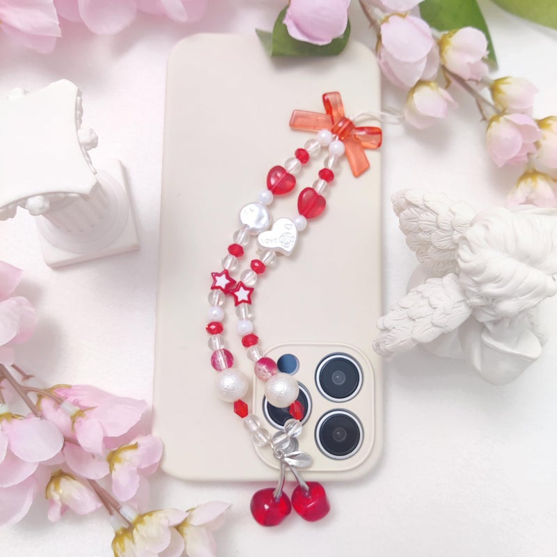 cioatu Phone Charms Cute Cherry Butterfly Cell Phone Lanyard Strap Wrist Strap for Bag Airpods Camera Pendants Decor (Glitter Cherries) - Image 4