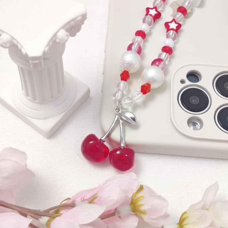 cioatu Phone Charms Cute Cherry Butterfly Cell Phone Lanyard Strap Wrist Strap for Bag Airpods Camera Pendants Decor (Glitter Cherries) - Image 5