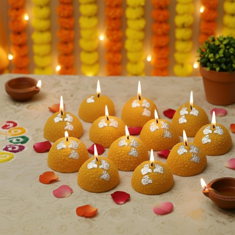 CraftVatika Candles for Diwali Decoration Set of 12, Soy Wax Candles Festive Decor Item with Laddu Unique Candle Shape Pooja Decoration Items for Home,Festive Diya Gifts Friends Family(Pack of 12) - Image 1