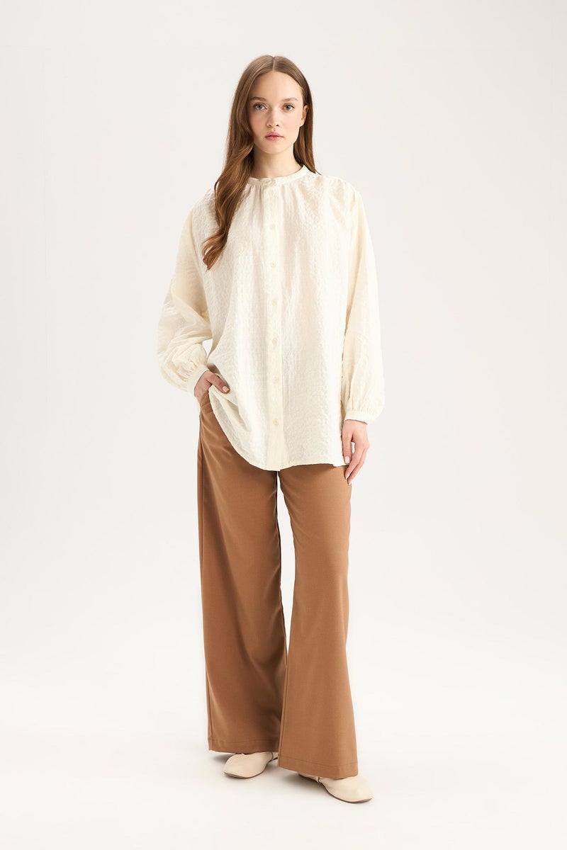 DeFacto Woman Flexible Waist Laced Basic Wide Leg Trousers - Image 4