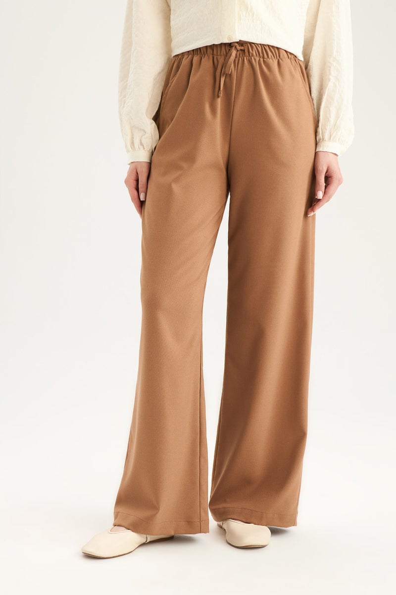 DeFacto Woman Flexible Waist Laced Basic Wide Leg Trousers - Image 5