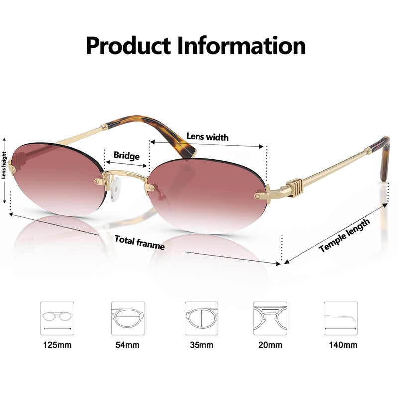 TYA Retro Small Oval Sunglasses for Women Men, 2026 Trendy Rimless Sun Glasses Fashion Narrow Shades Y2K Designer Sunnies - Image 4