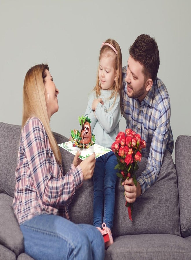 WhatSign بطاقة معايدة منبثقة لعيد الأم من WhatSign - بطاقة معايدة ثلاثية الأبعاد على شكل كسلان لأول مرة للأم الجديدة، هدية "أحبك يا أمي" مع ظرف - Image 2