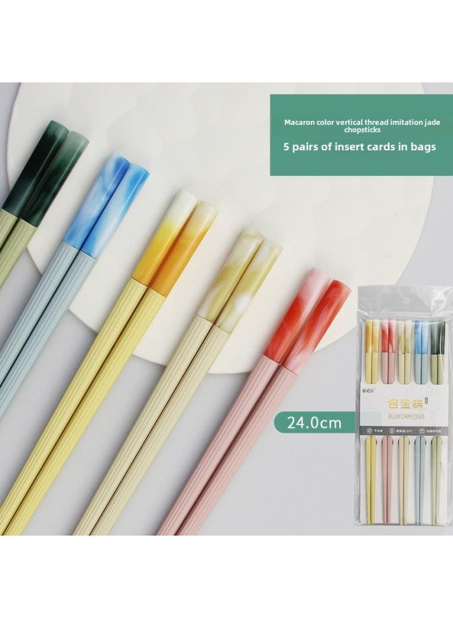 Source 2024 High-end Household Macaron Color Imitation Jade High Temperature Alloy Chopsticks-Color:Macaron Color Amber Chopsticks 5 Pairs In Card Bag  - Image 1