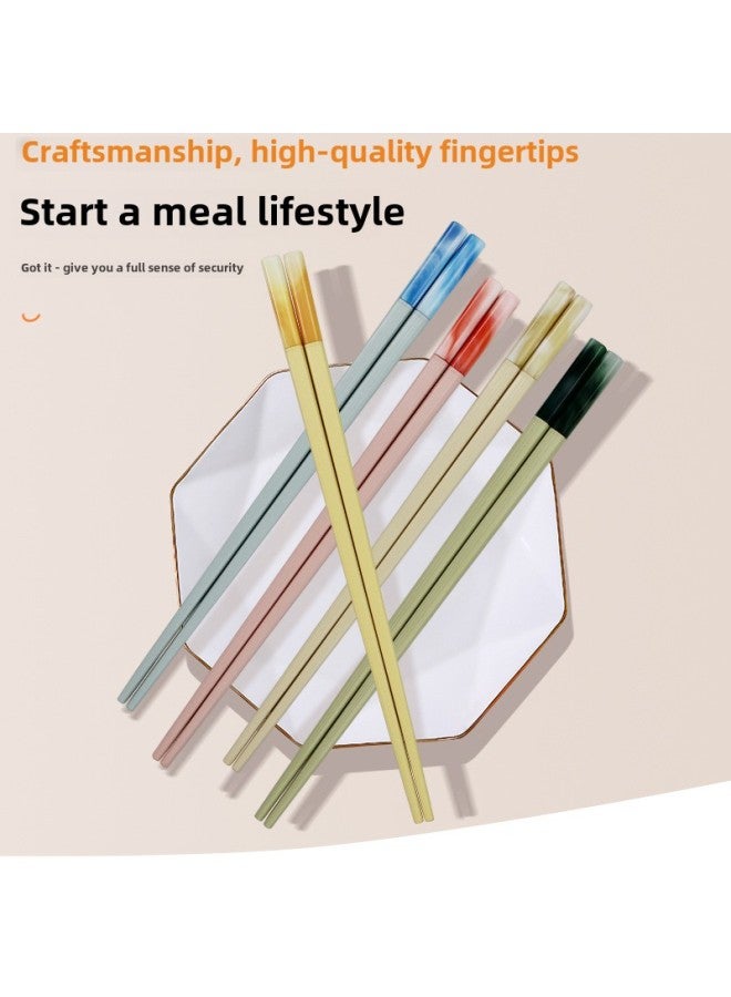Source 2024 High-end Household Macaron Color Imitation Jade High Temperature Alloy Chopsticks-Color:Macaron Color Amber Chopsticks 5 Pairs In Card Bag  - Image 2