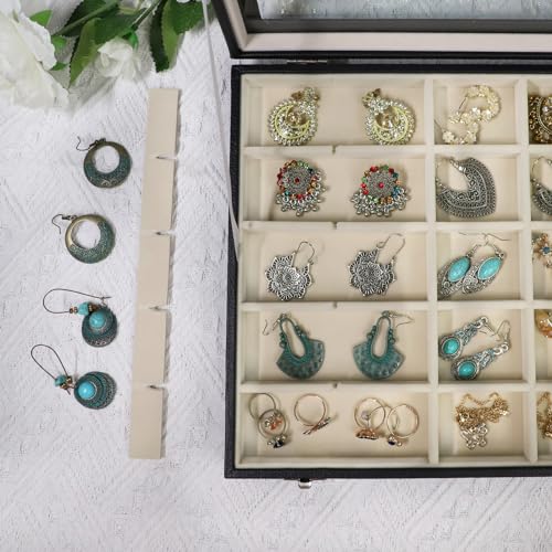 Stratalife Earring Organizer Jewelry Holder Organizer Drawer Earring Storage Jewelry Tray with Clear Lid Ring Box for Women Girls Anti Tarnish 30 Grid (Beige Black) - Image 2
