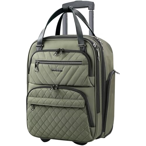 KROSER Carry On Underseat Multi-functional, 16-inch Underseater Lightweight Overnight Suitcase for Women, Olive - Image 1