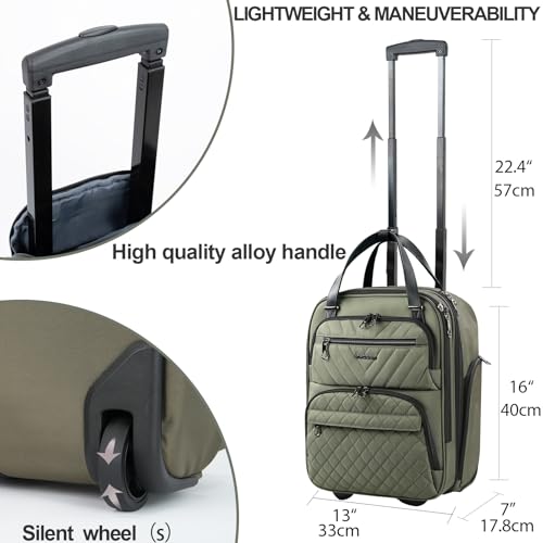 KROSER Carry On Underseat Multi-functional, 16-inch Underseater Lightweight Overnight Suitcase for Women, Olive - Image 3
