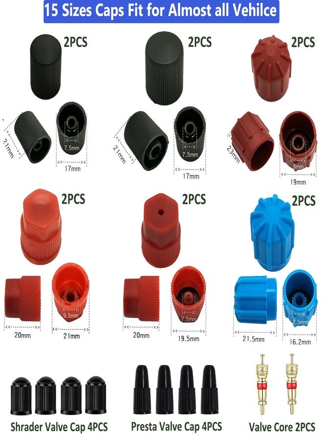 Lucstar R 134a A/C Caps for Cars,49pcs 17 Sizes AC Low Pressure Port Cap for R12 R134a Air Conditioning Service AC System Ports Caps, Car AC Recharge Valve Core Kit, Auto Replacement Leakproof Hat - Image 3