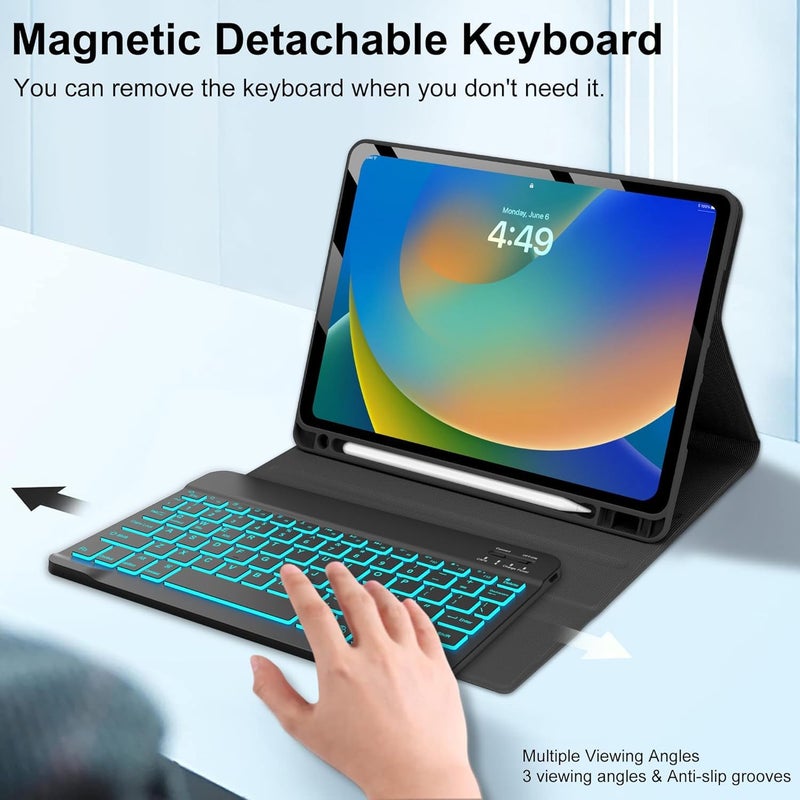 typecase Bluetooth Keyboard case for iPad 9th/8th/7th Gen, iPad Air 3rd, iPad Pro 10.5" with 7-Colors Backlits, Pencil Holder, Multi Viewing Angle, Magnetically Detached Keyboard Case Cover - Image 5