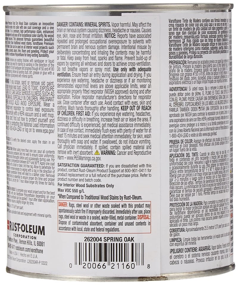 RUST-OLEUM qt Brands 262004 Spring Oak Varathane Fast Dry Wood Stain, 1 Quart - Image 2