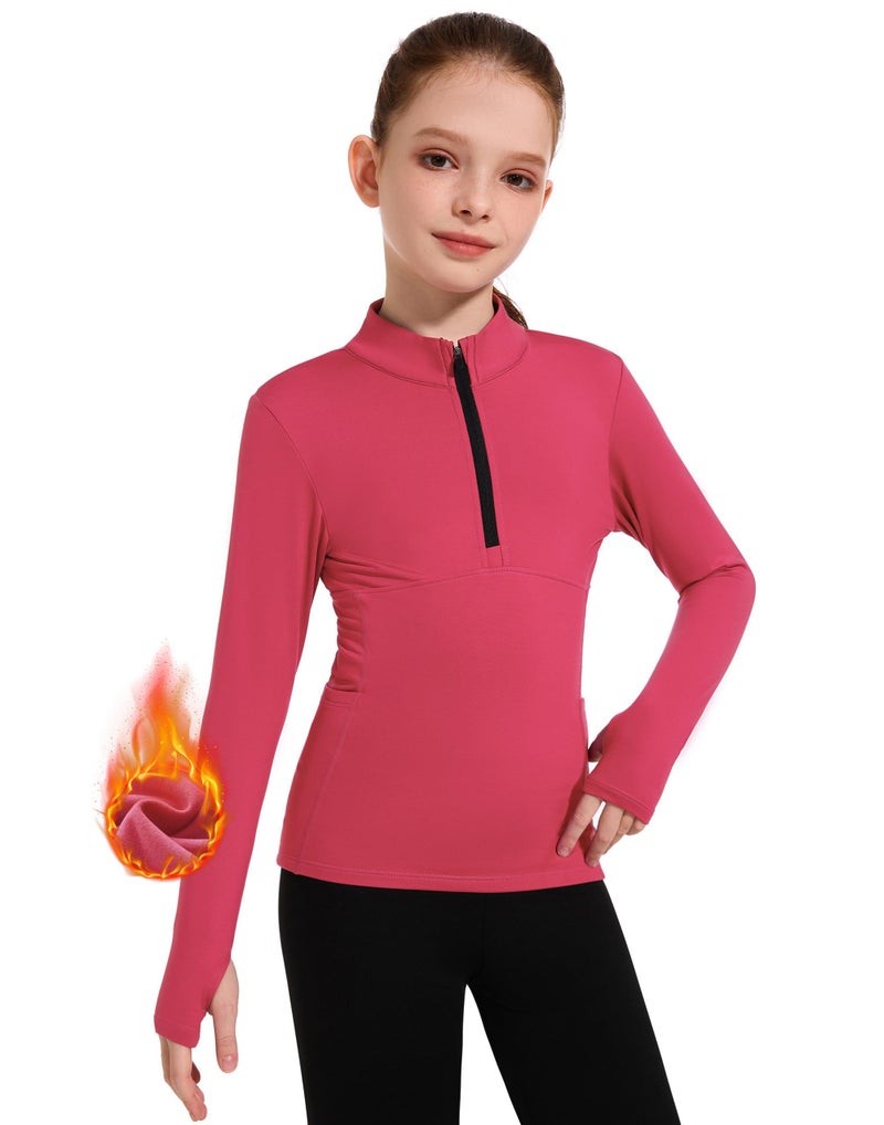 M MOTEEPI Girls Fleece Jacket Long Sleeve Horse Riding Shirts Warm Zip Up Jackets Cute Kids Sweatshirts 14 Zip Fall Winter Thermal Coats Candy Pink L - Image 2