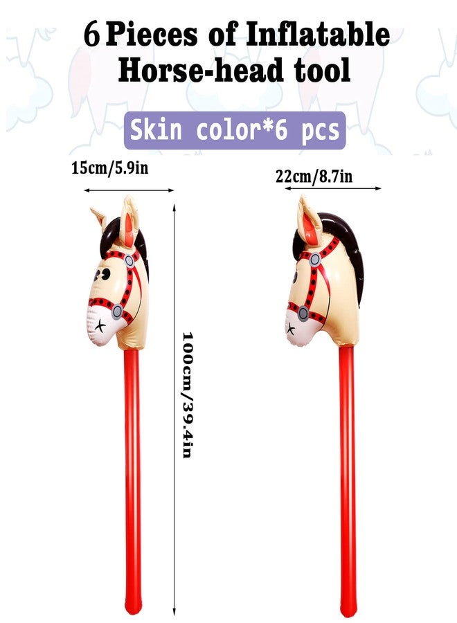 Yiphates 6 Pcs 40 Inch Brown Inflatable Stick Horse Colorful Horse Head Stick Balloon Horse Birthday Party Supplies Pony Stick for Christmas Horse Themed Party Decorations Costume Stick - Image 2