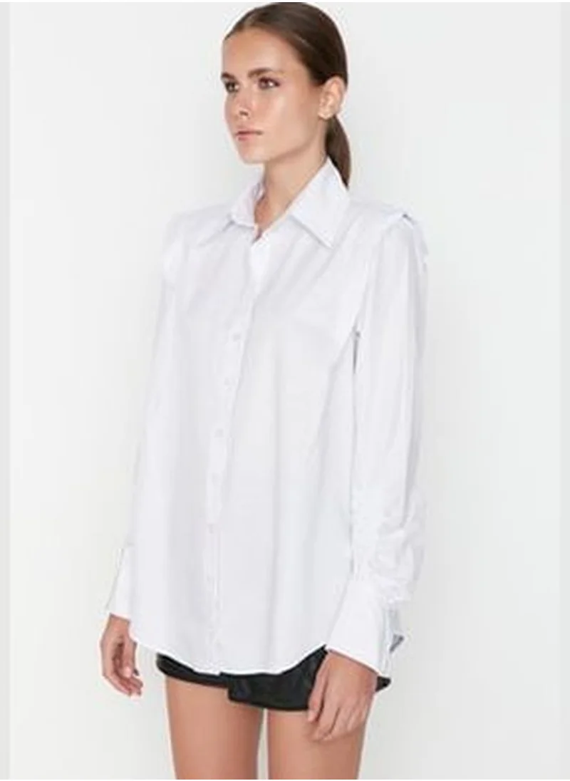 trendyol White Gathered Detailed Shirt TPRAW22GO1191